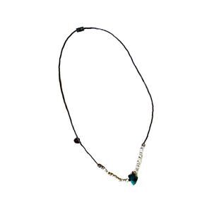 Vintage Turquoise Necklace, Silver and Shell Chip Choker Necklace